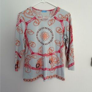 J. McLaughlin Pink and Orange Patterned Long Sleeve Top